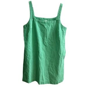 A‎ New Day Green Linen Tank Dress L Summer Casual Pockets Cottagecore Coastal